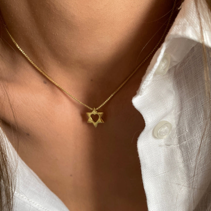 שרשרת זהב 14 קארט תליון מגן דוד לב -אור