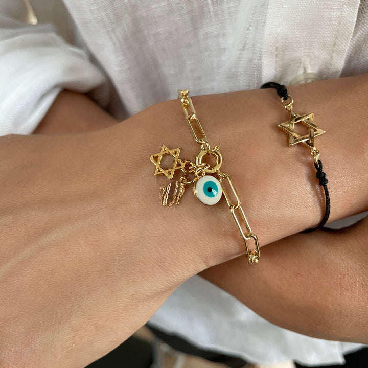 צמיד זהב חוליות מלבניות וצ'ארמס - שני