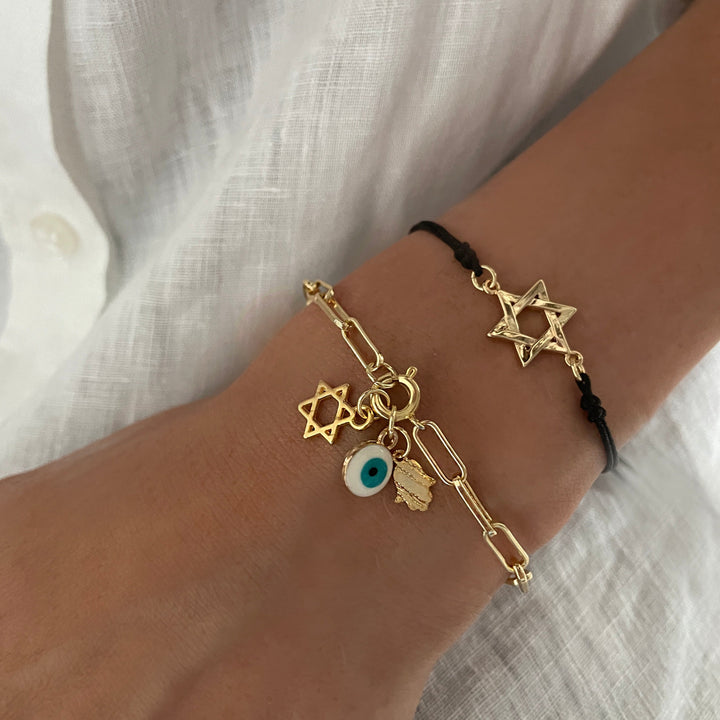 צמיד זהב חוליות מלבניות וצ'ארמס - שני