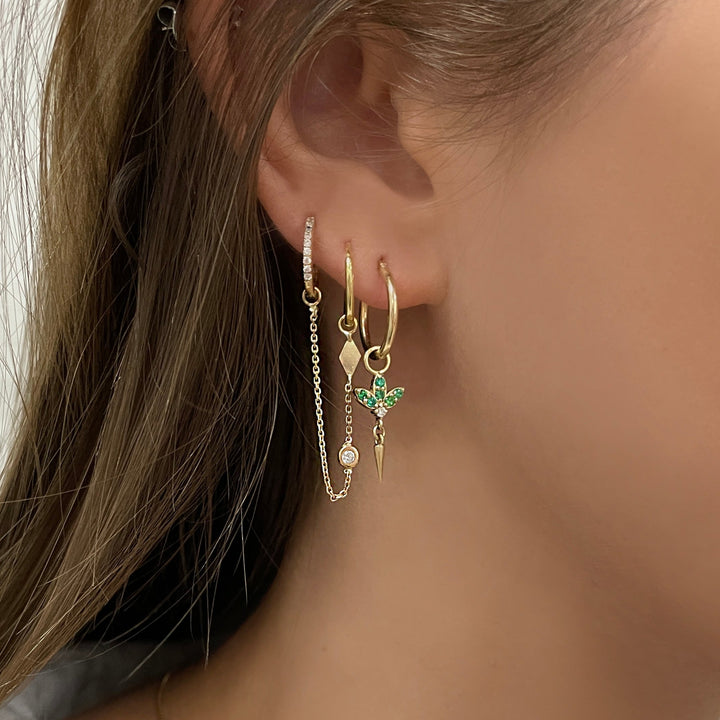 עגילי חישוק זהב 14 קארט לוטוס ירוק - דניה