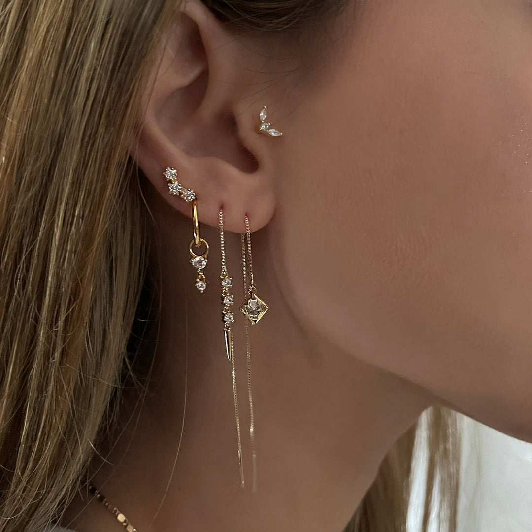 עגילי שרשרת  זהב זירקונים - בוני