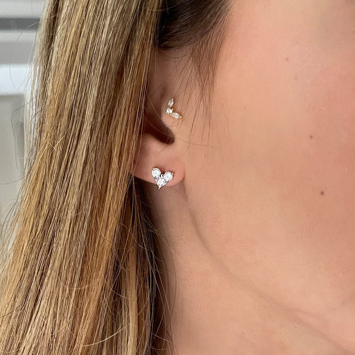 עגילי זהב לב זירקונים - אביה