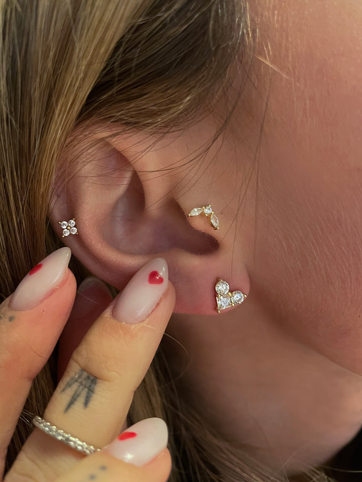 עגילי זהב לב זירקונים - אביה