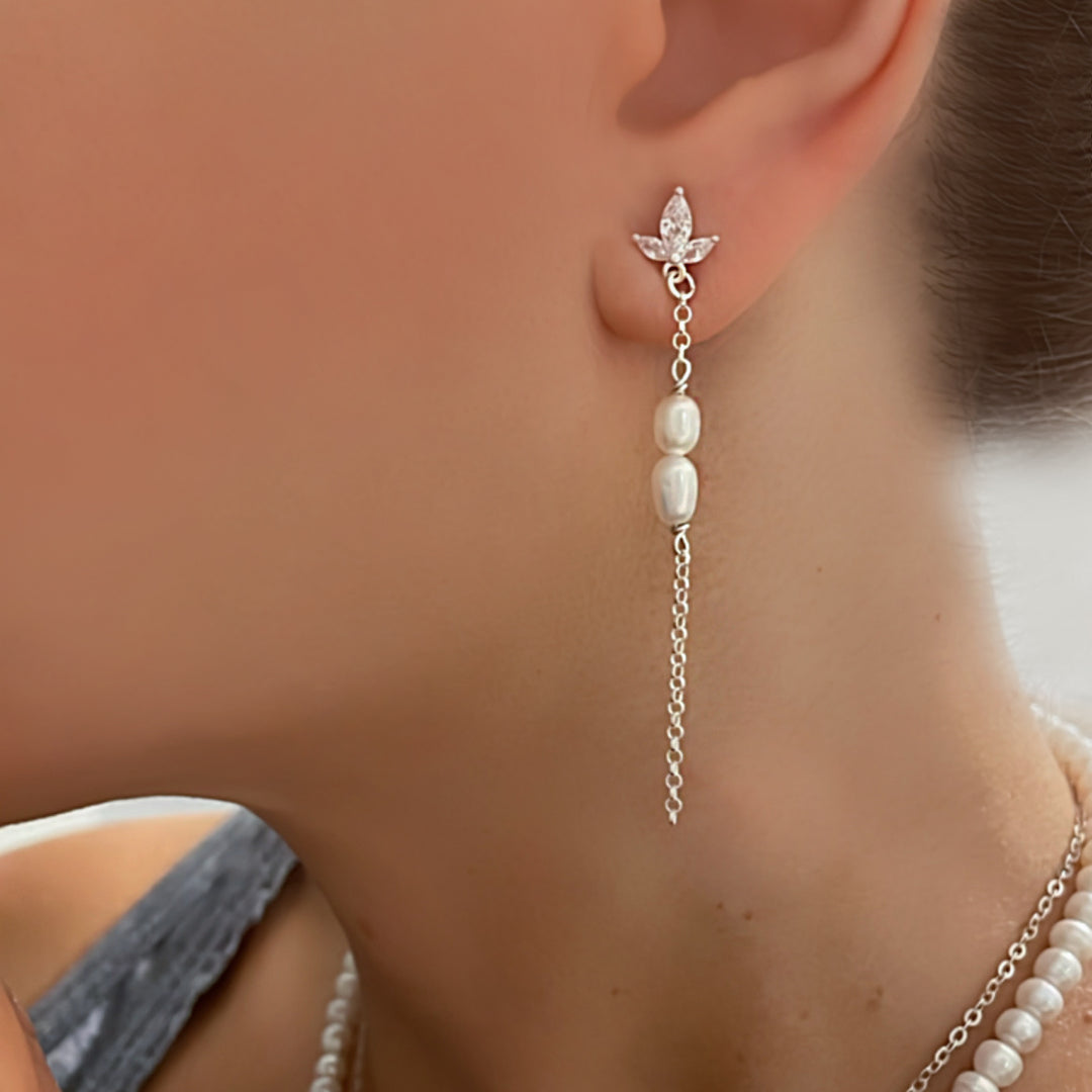 עגילים לוטוס צמודים כסף פנינים - פלייר