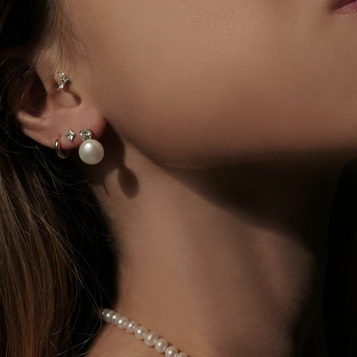 עגילי פנינה צמודים כסף - פני