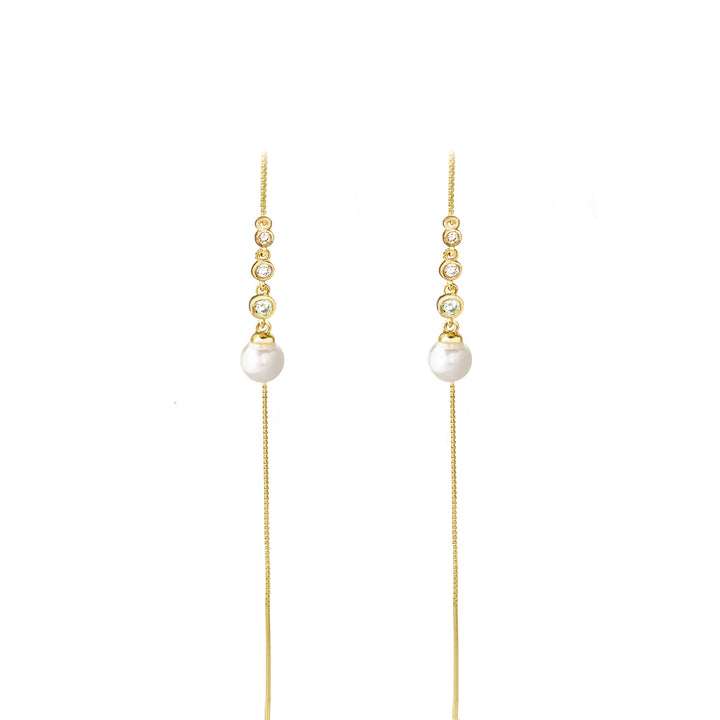 עגילי שרשרת זהב זירקונים - למון