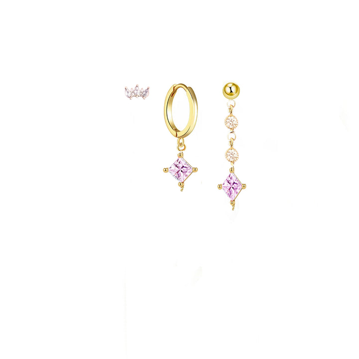 סט עגילי זהב זרקונים ורודים - ניבר