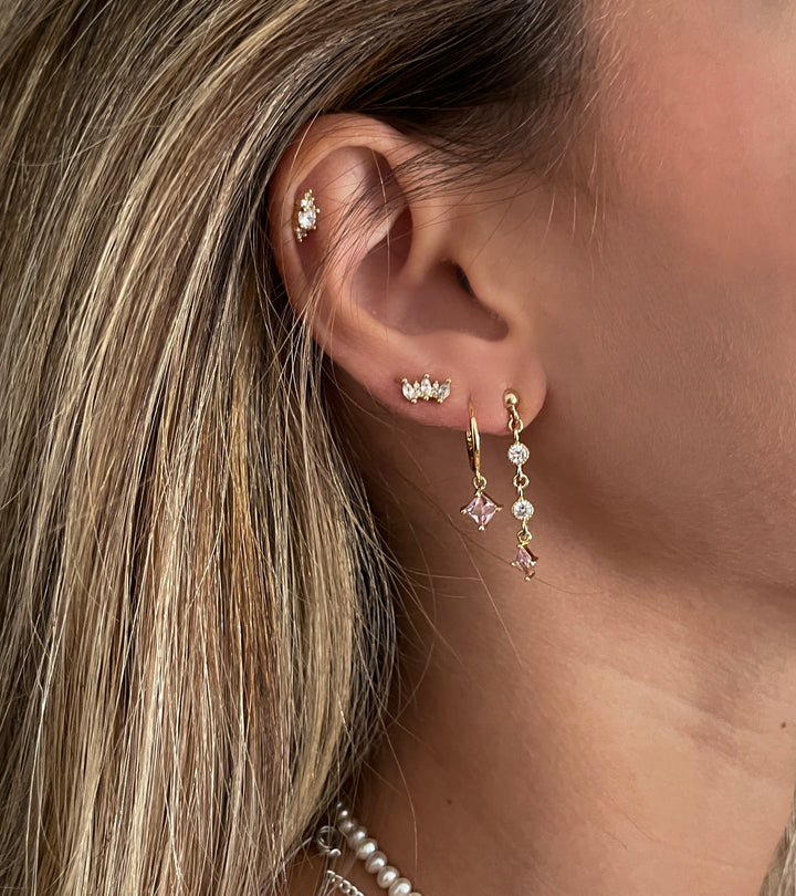 סט עגילי זהב זרקונים ורודים - ניבר