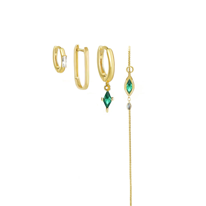 סט עגילי זהב זירקונים ירוקים  - סול