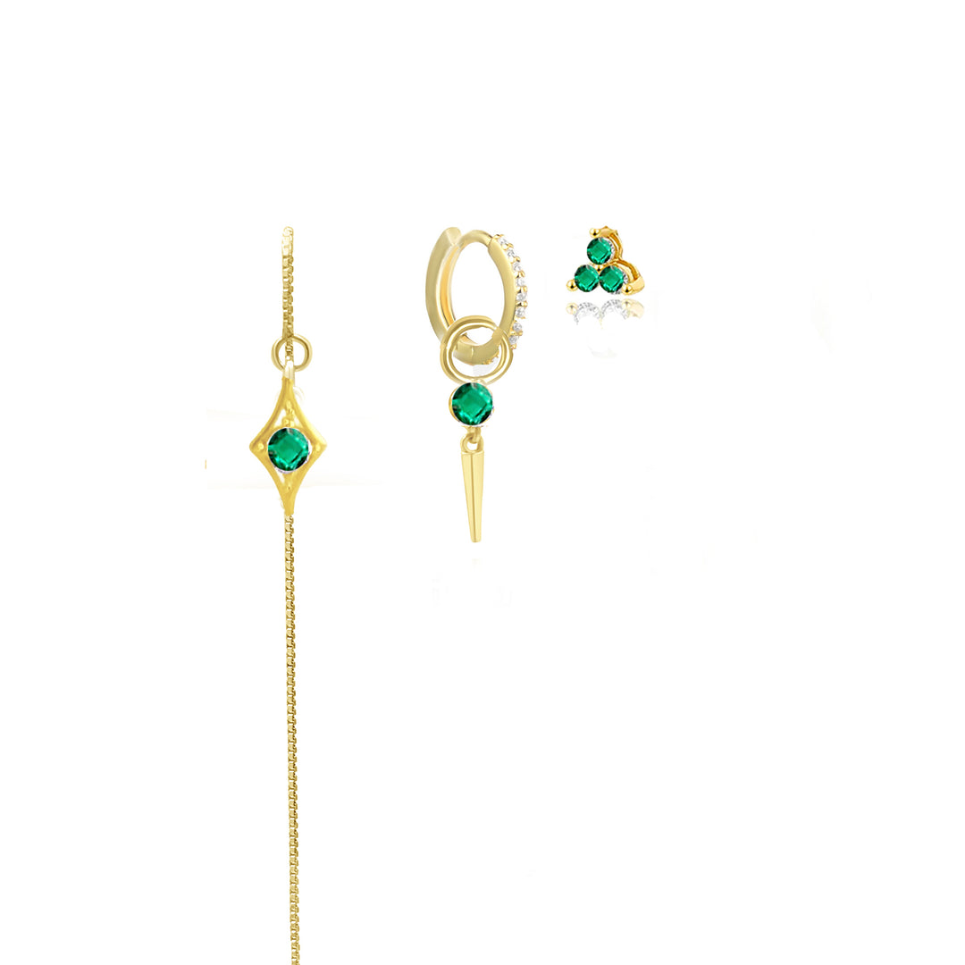 סט עגילי זהב זירקון ירוק - רייה