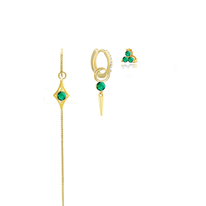סט עגילי זהב זירקון ירוק - רייה