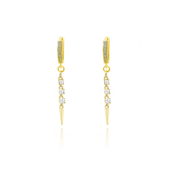 עגילי חישוק זהב תליון שיבוץ שקוף - בלייר