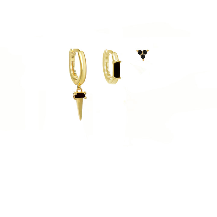 סט עגילי זהב זירקון שחור - דרים