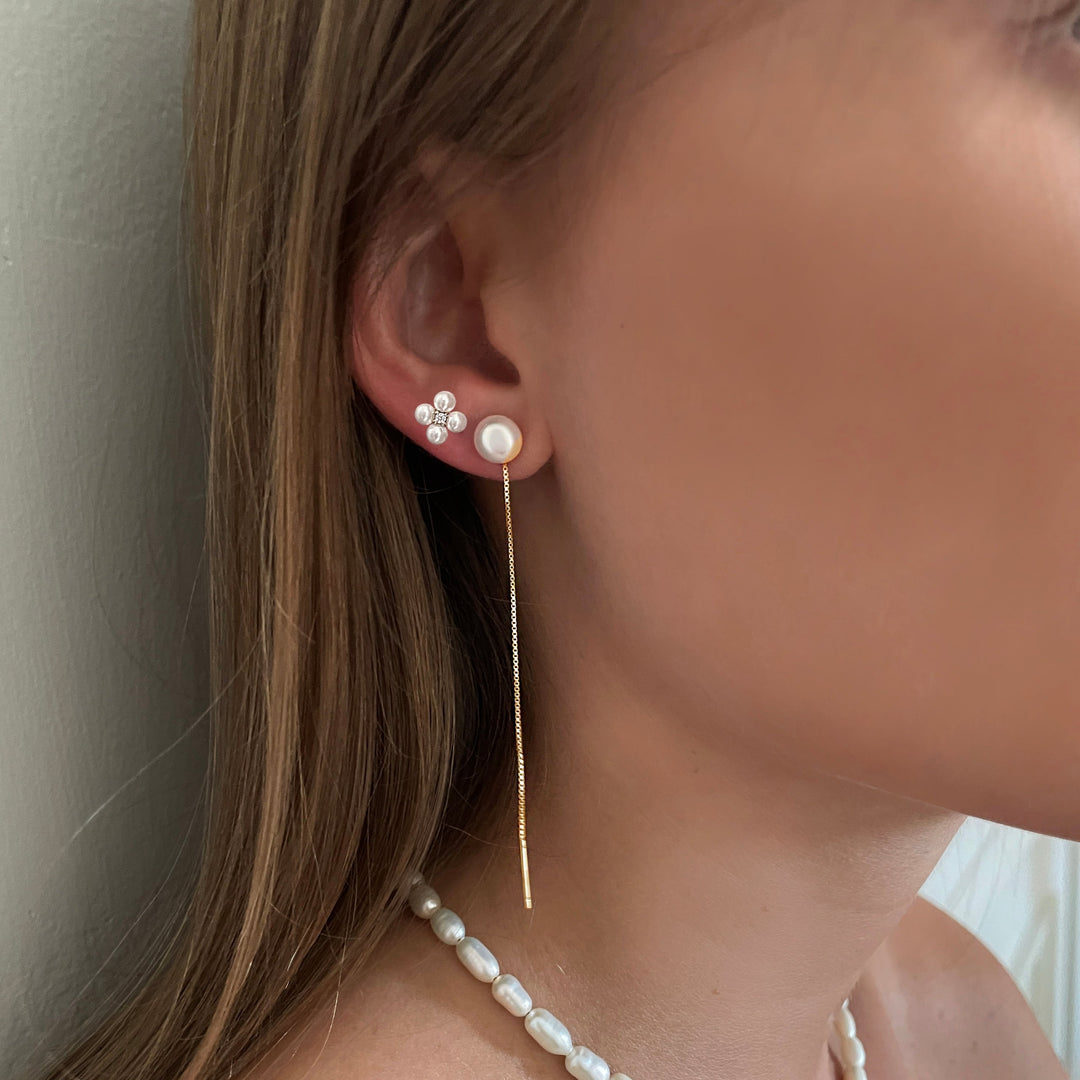 עגילי שרשרת פנינה זהב - גאלה