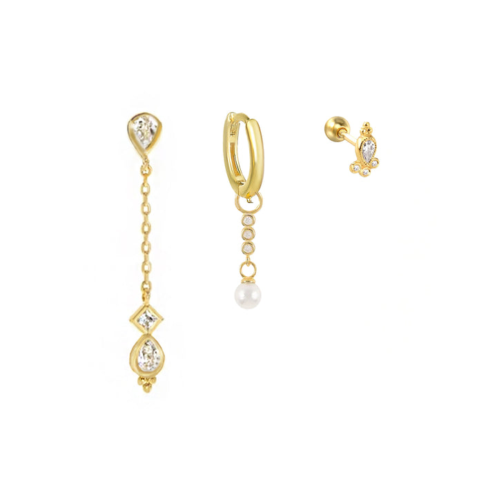 סט עגילי זהב תליון מעויין -מרסי