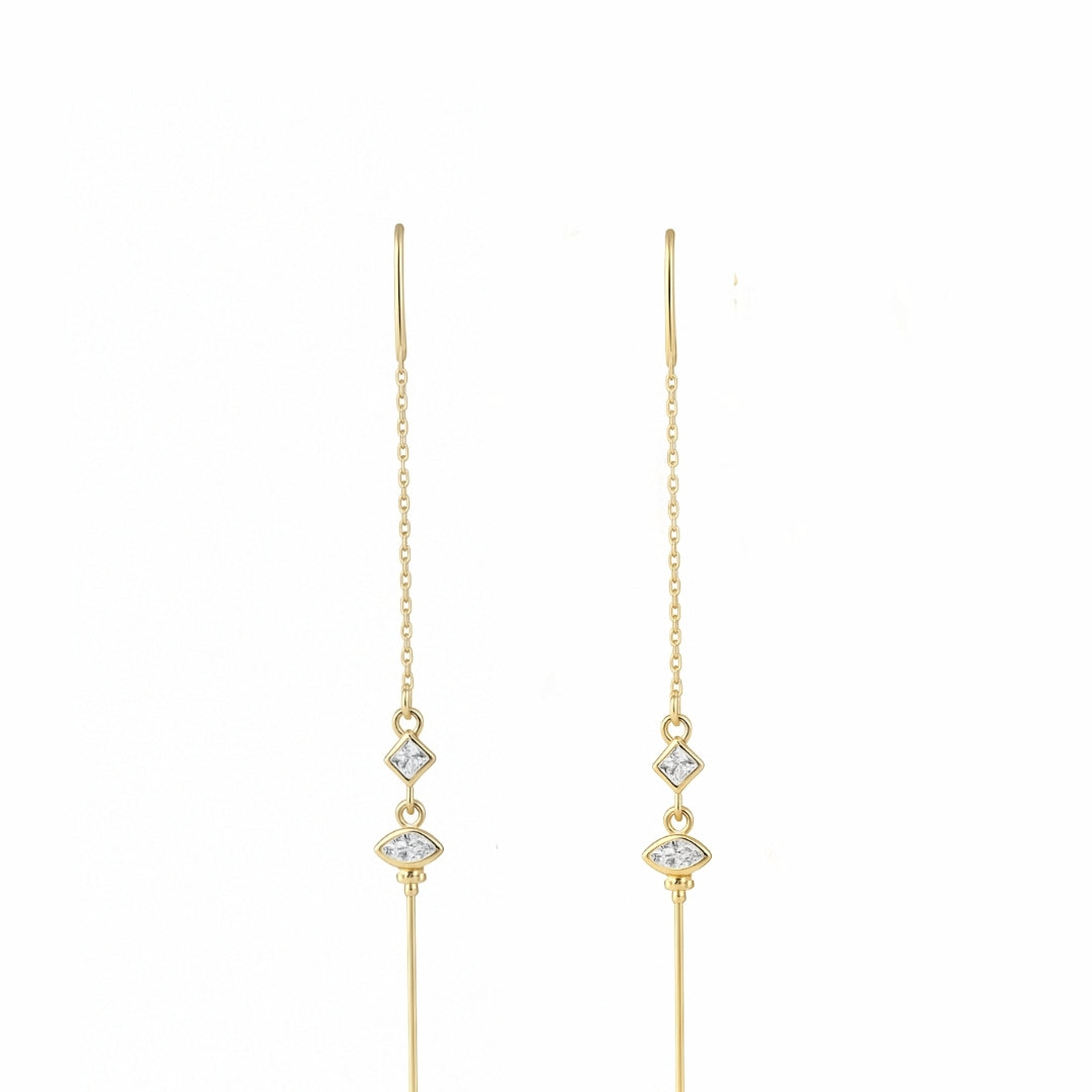 עגילי שרשרת  זהב זירקונים - טייה