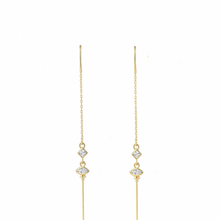 עגילי שרשרת  זהב זירקונים - טייה