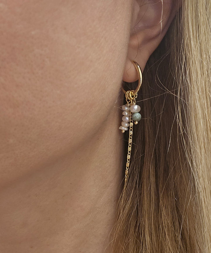 עגילי חישוק אבני חן טורקיז פנינים - ג'ייד