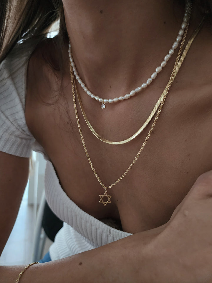 שרשרת חבל זהב תליון מגן דוד לב - תמר
