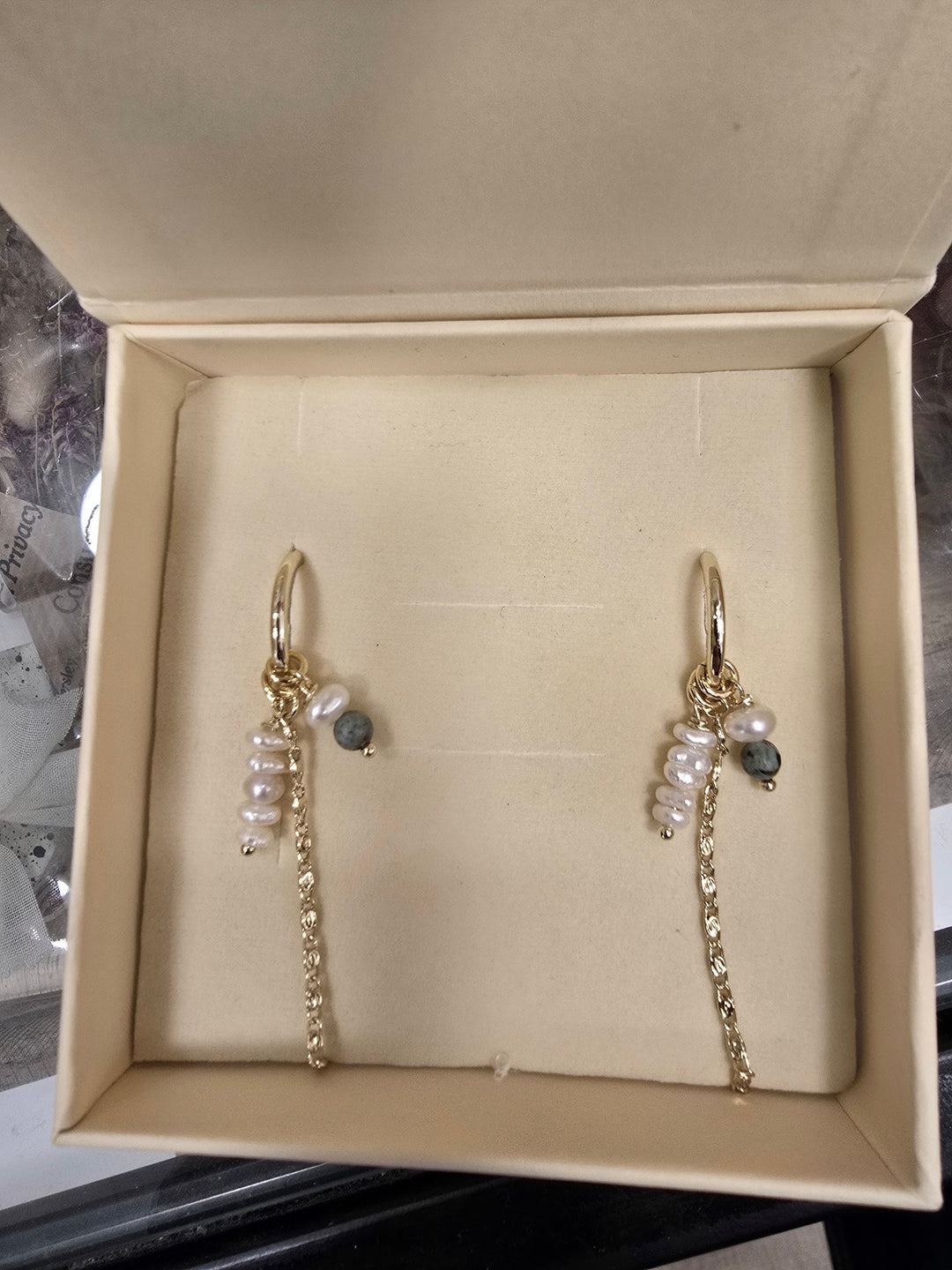 עגילי חישוק אבני חן טורקיז פנינים - ג'ייד