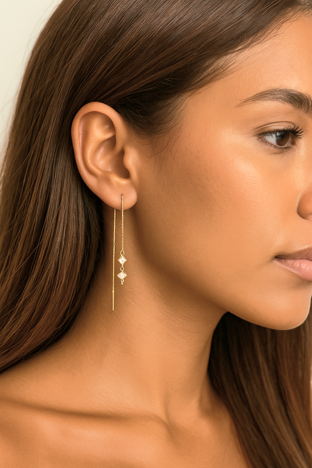 עגילי שרשרת  זהב זירקונים - טייה