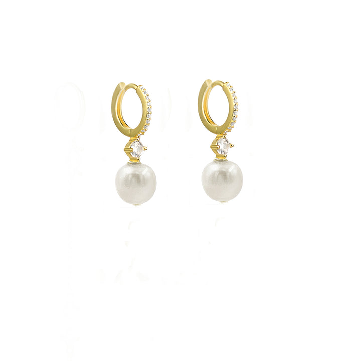 עגילי חישוק זהב פנינה - בריג'יט