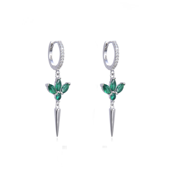 עגילי חישוק כסף תליון לוטוס ירוק - דרו