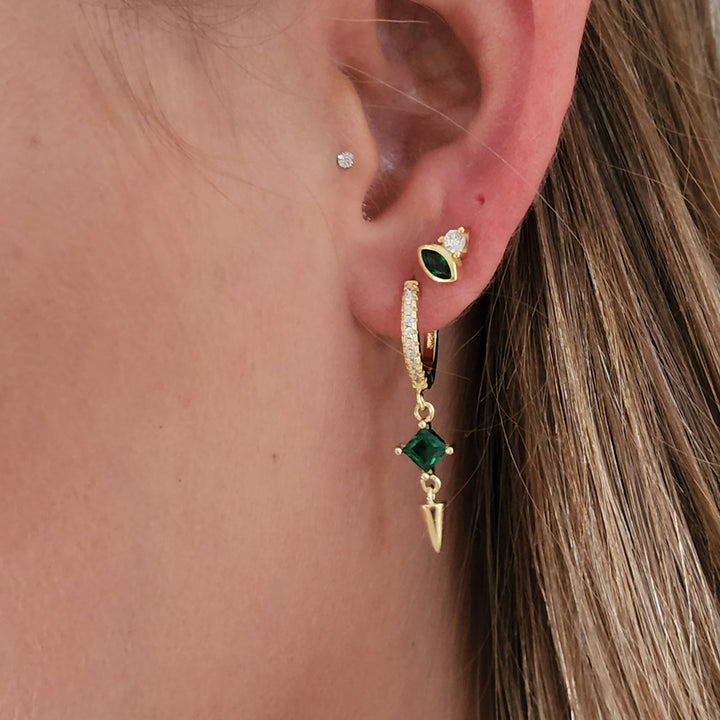עגילים צמודים זהב זירקון ירוק -  ריין