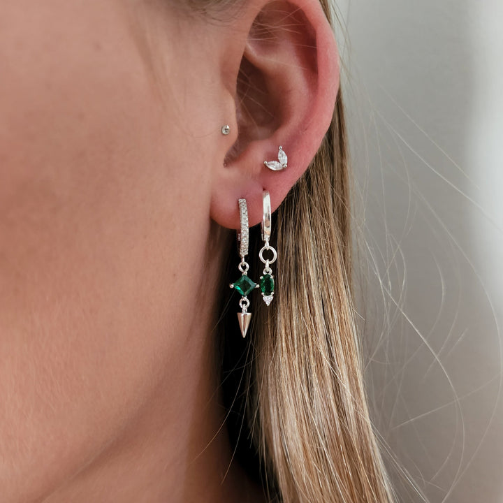 עגילי חישוק כסף זירקון ירוק - קרול