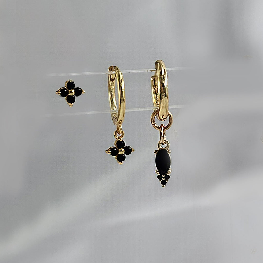 סט עגילי זהב זירקון שחור - טילה