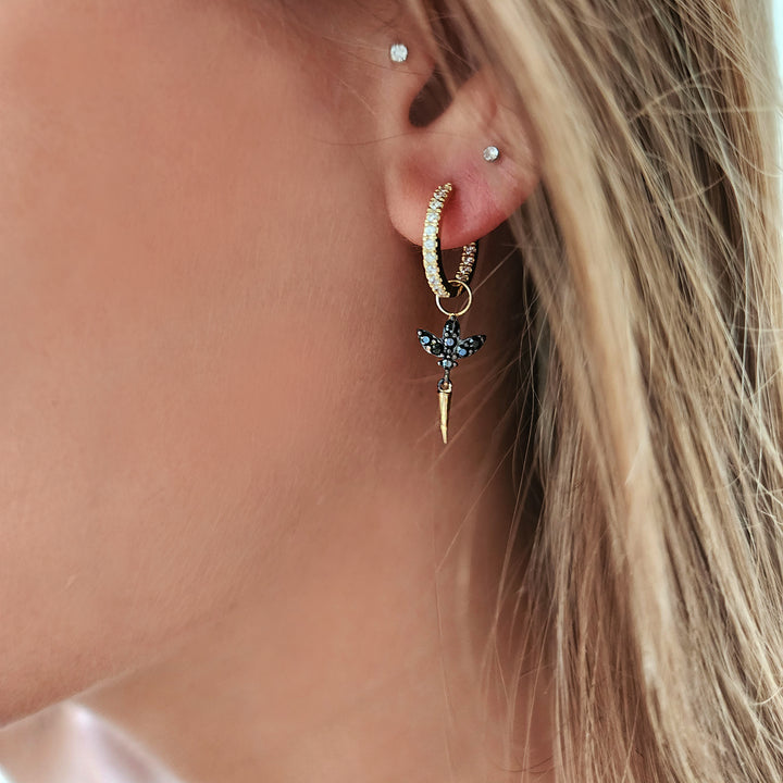 עגילי חישוק זהב 14 קארט לוטוס שחור - דניה