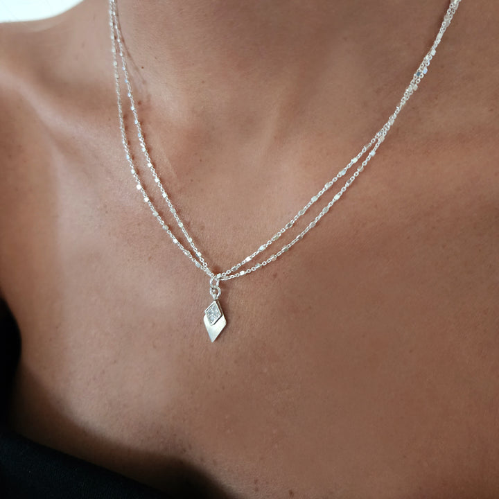 שרשרת כסף  כפולה עם 925 תליון מעויין - קלאריס