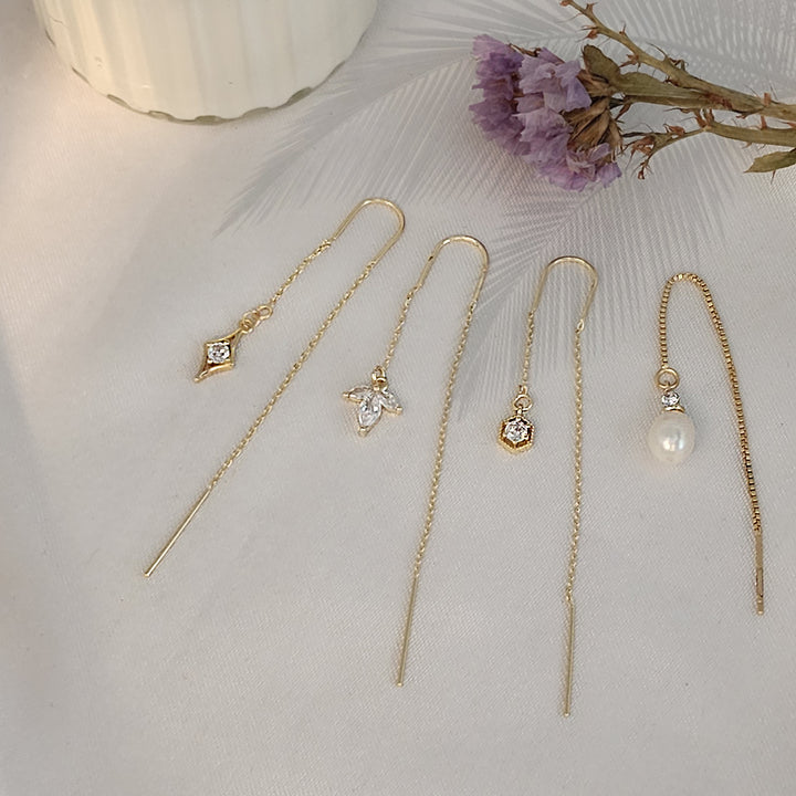 עגילי שרשרת זהב פנינה  -וולרי