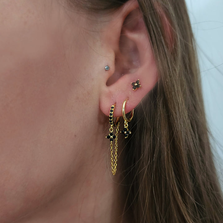 סט עגילי זהב זירקון שחור - טלין