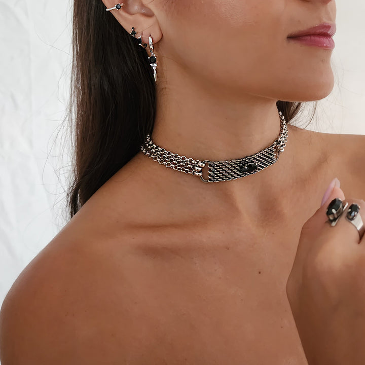 סט עגילי כסף וזירקונים שחורים - סיריל