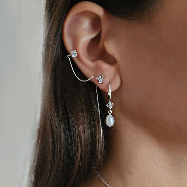 עגילי חישוק כסף פנינה -היידי