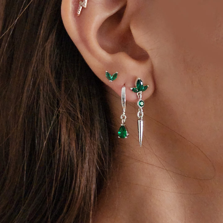 סט עגילי כסף זירקון ירוק -אמבר