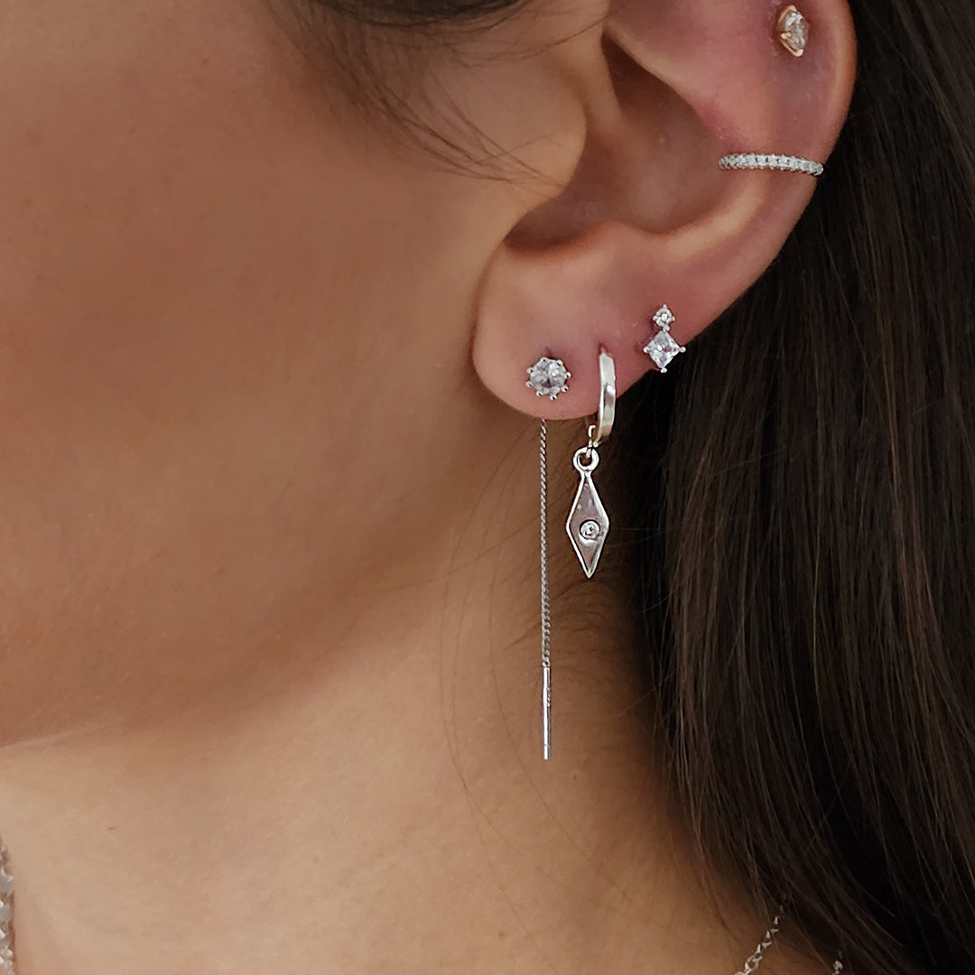 עגילי שרשרת זירקון כסף - קיי