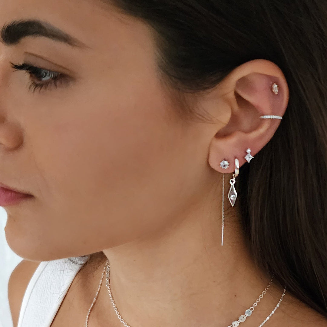 עגילי שרשרת זירקון כסף - קיי