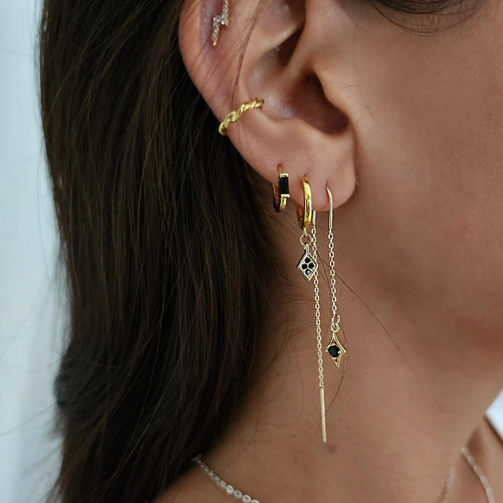 סט עגילי זהב זירקון שחור - ג'סי