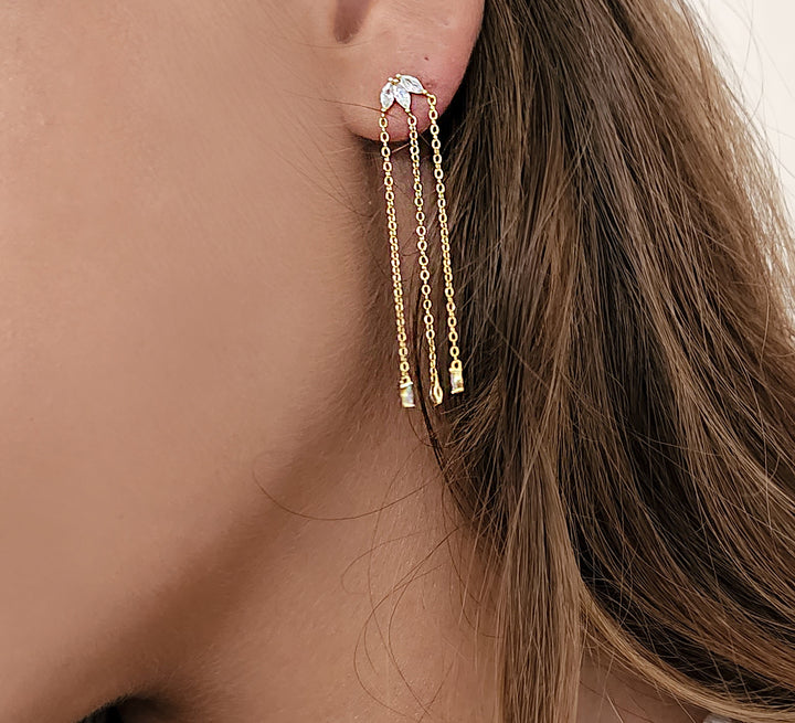 עגילי זהב עם שרשרת - שון