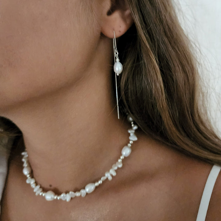 עגילי שרשרת כסף פנינה  - לטי