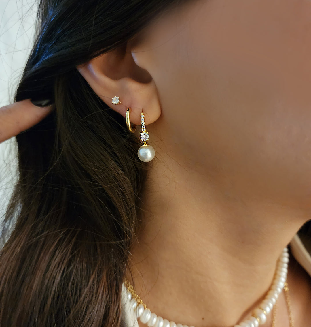 סט עגילי חישוק פנינה - אדלין