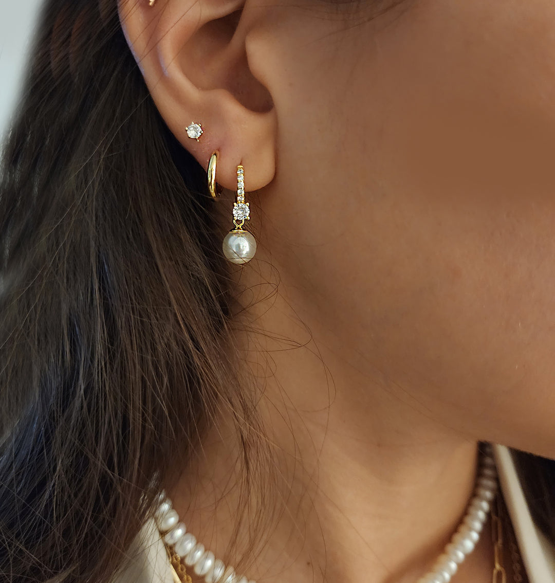 סט עגילי חישוק פנינה - אדלין