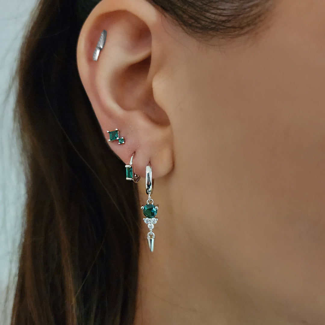 סט עגילי כסף וזירקונים ירוקים - סיריל