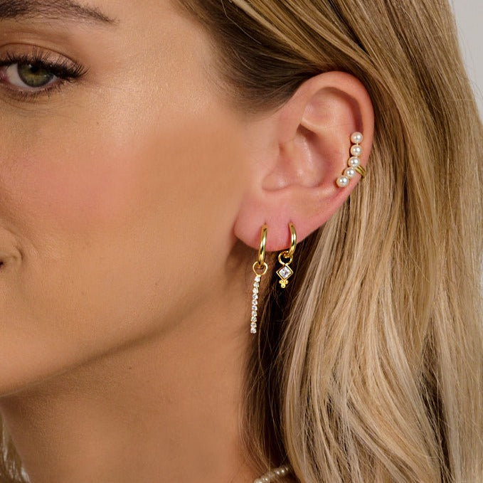 עגילי חישוק תליון בר משובץ - הארט