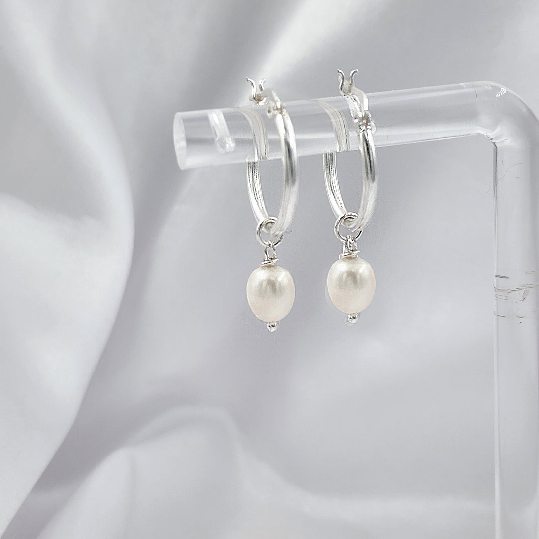 עגילי חישוק כסף פנינה - נינה