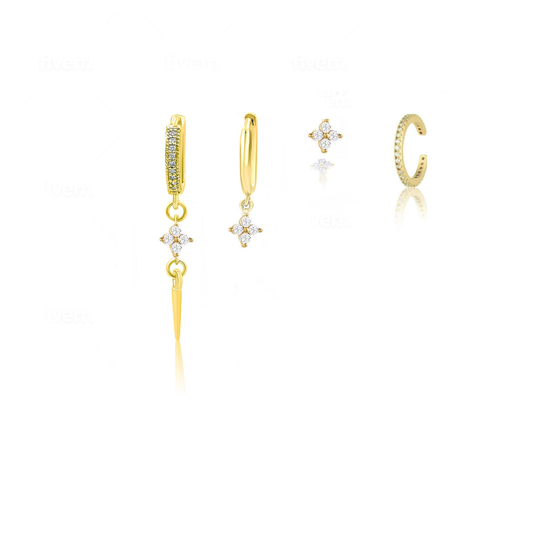 סט עגילי זהב  והליקס - לי