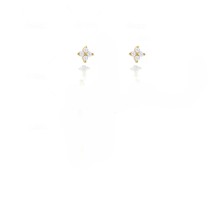 עגילי זהב צמודים זירקון שקוף - אורי