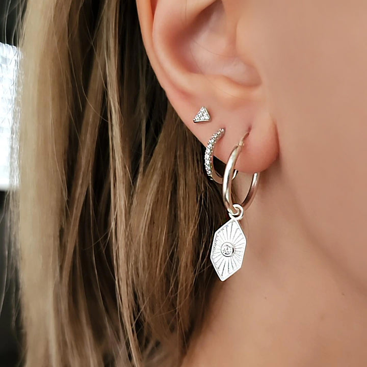 עגילי חישוק כסף משובצים - לקסי S